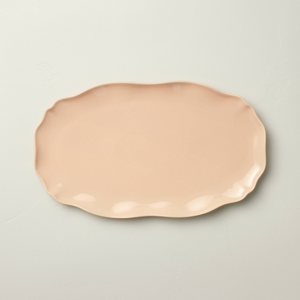 Photos - Tray 11"x18" Scalloped Stoneware Serving  Blush - Hearth & Hand™ with Magnolia