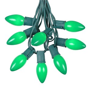 Novelty Lights 100 Feet C9 Christmas String Light Set, Ceramic Vintage Holiday Hanging Light Set, Green Wire - 1 of 4
