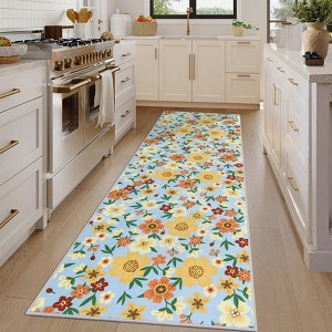 Floral Rug Modern Washable Living Room Rug Non Shedding Stain Resistant Farmhouse Soft Foldable Carpet - 1 of 4