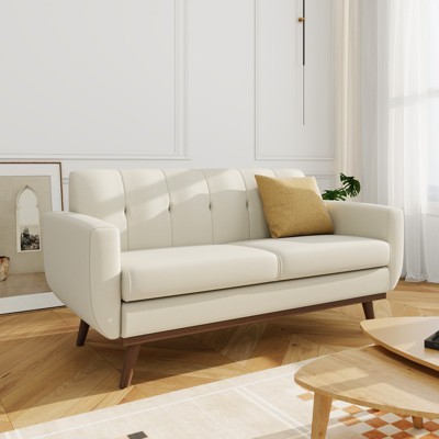 MUUEGM 65" Loveseat Couch Sofa| 2-Seat Memory Foam Futon Couch with Blue Linen Fabric, firm wooden frame