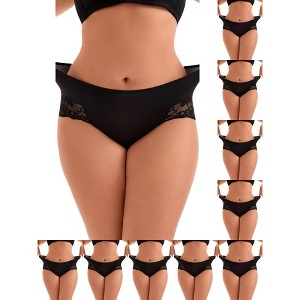 INSPIRE CHIC Women's Mid-Rise Solid Lace Trim Invisible Briefs 10 Packs - 1 of 4