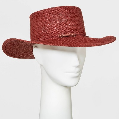 Photo 1 of Womens Straw Boater Hat - Universal Thread Dark Maroon Red