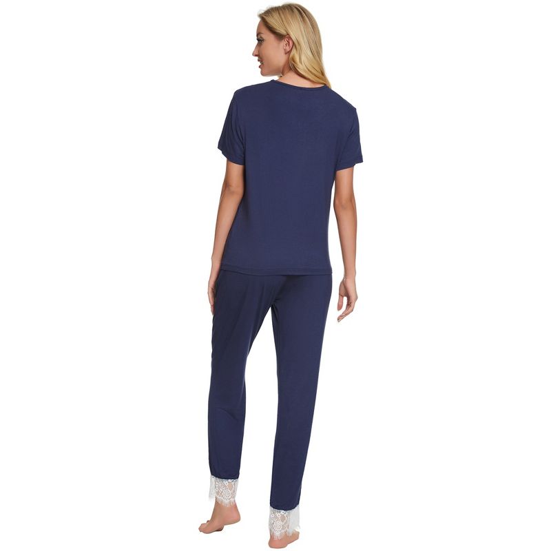cheibear Womens Sleepwear V-Neck with Lace Nightwear with Pants Loungewear Pajama Set, 3 of 6