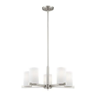 Astoria Minimalist 5-Light Chandelier in Brushed Nickel with Satin Opal Shades