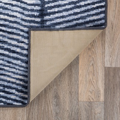 Gray Geometric Stripe Distressed Non-Slip Runner Rug 2' x 7'