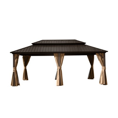 VisioGear Canopies and Gazebos, Gazebo with Double Roof Canopy, Gazebo Pavilion for Patio and Backyard, Brown, 214.6"*142.8"*120"