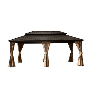 VisioGear Canopies and Gazebos, Gazebo with Double Roof Canopy, Gazebo Pavilion for Patio and Backyard, Brown, 214.6"*142.8"*120" - 1 of 4