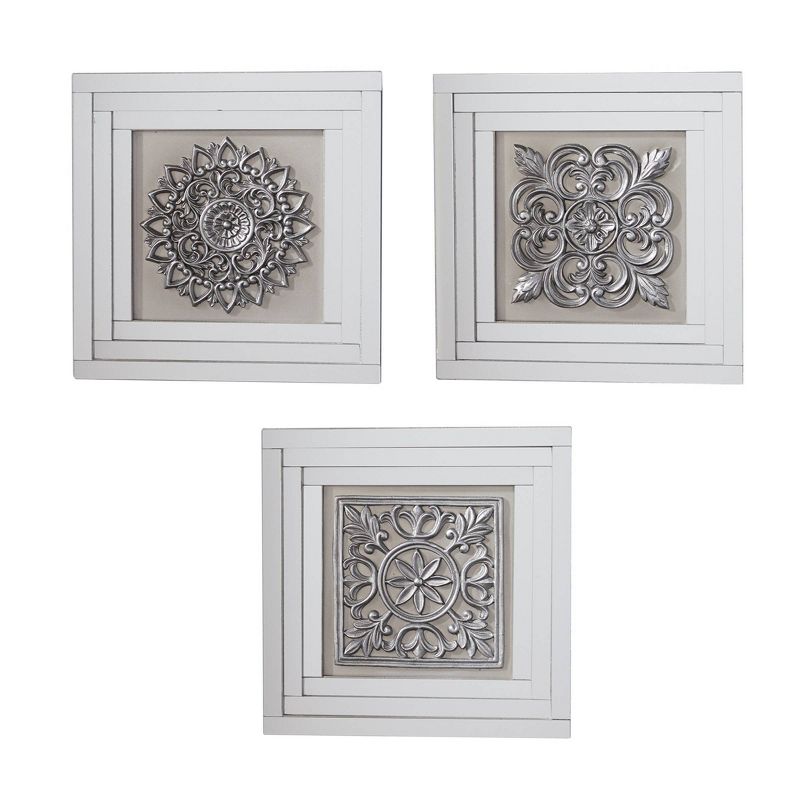 Glass Floral Wall Decor with Embossed Details Set of 3 White - Olivia &#38; May, 1 of 23