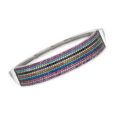 Ross-Simons 1.10 ct. t.w. Simulated Multi-Gemstone and .90 ct. t.w. Multicolored CZ Bangle Bracelet in Sterling Silver