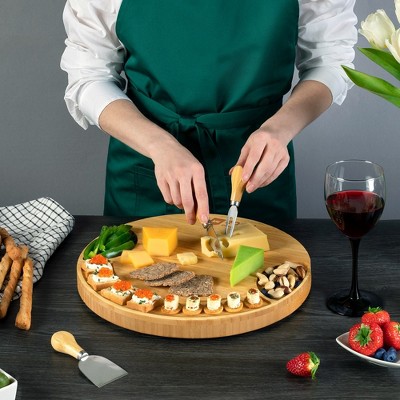Large Round Bamboo Cheese Board with Knife Set