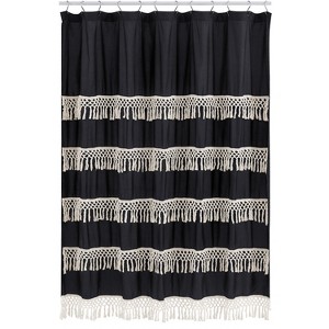 Sweet Jojo Designs Shower Curtain 72in.x72in. Boho Fringe Black and Ivory - 1 of 4