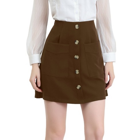 Allegra K Women's Buttons Front A-line Short Cargo Casual Skirt Dark Brown  S : Target