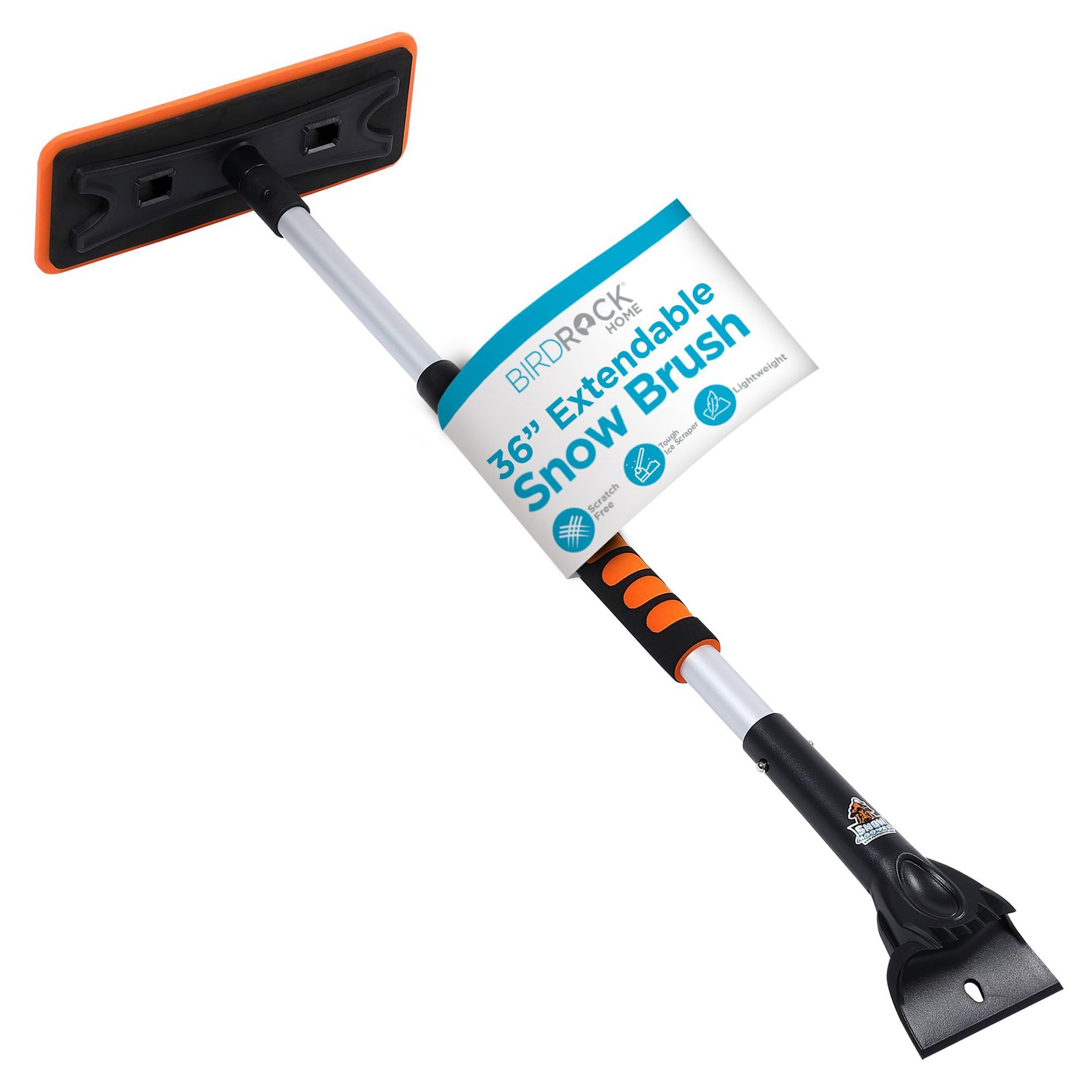 BIRDROCK HOME 36" Extendable Snow Pusher Brush & Detachable Ice Scraper for Cars, Trucks, SUVs | Aluminum Grip, Safe on Windshields (Small)