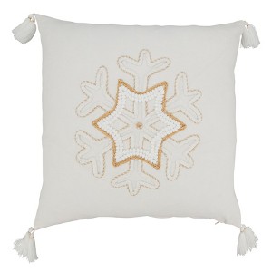 Saro Lifestyle Festive Frost Snowflake Poly Filled Throw Pillow with Tassels, 18", Gold - 1 of 3