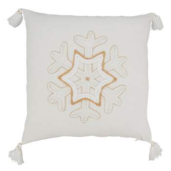 Saro Lifestyle Festive Frost Snowflake Throw Pillow Cover with Tassels, 18", Gold