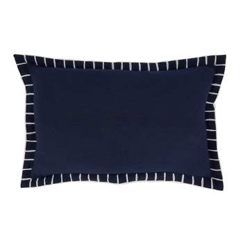 12"x20" Oversize Minimalist Chic Chunky Whip Stitch Down Filled Lumbar Throw Pillow Navy Blue - Saro Lifestyle