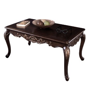 Sapphtopaz 53" Elegant Coffee Table with Curved Legs Rectangle Wood Dining Table with Carved Details Home Decor Coffee Bar for Living Room - 1 of 4