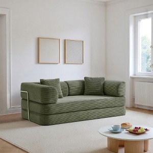 Okak Convertible Floor Sofa Bed Loveseats with Blanket & Pillows,Corduroy Fabric Futon Couch for Living Room,Apartments - 1 of 4