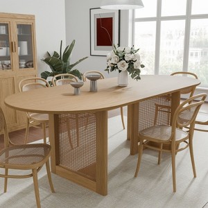 67 inch Vine Woven Oval Black Dining Table for 6 People Suitable for Dining Room and Living Room - 1 of 4