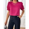 Coolmee Women Summer Blouse Casual Puff Short Sleeve Tops Fashion Crew Neck Tunic Shirts - 4 of 4