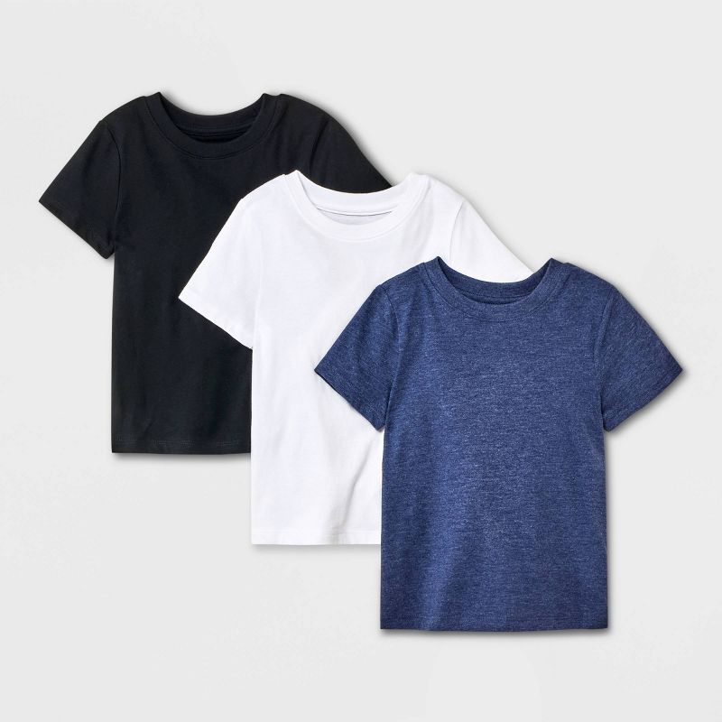 Toddler Boys&#39; 3pk Short Sleeve T-Shirt - Cat &#38; Jack&#8482; Black/Navy Blue/White, 1 of 5