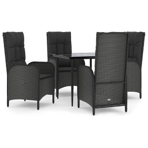 vidaXL 5 Piece Patio Dining Set with Cushions Black and Gray Poly Rattan - 31.5" Table Length 4x Chair + Table - 1 of 4