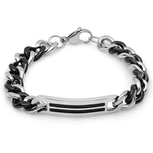 Steeltime Men's two tone stainless steel and black ip Cuban link id bracelet - 1 of 2