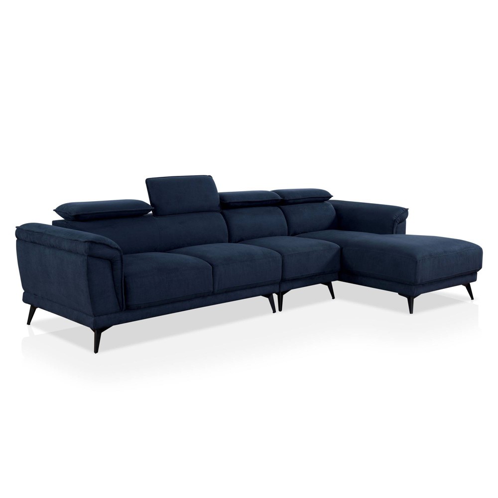 miBasics Fleet Large Sectional with Adjustable Headrest Navy: Mid-Century Modern, 4-Piece, Wood Frame, Foam Filled