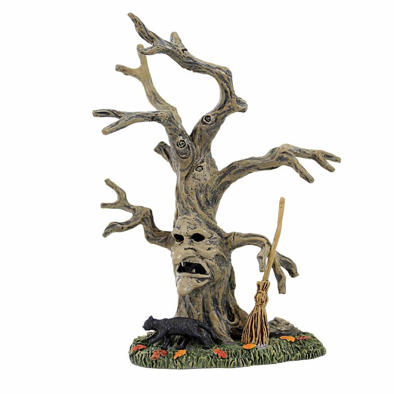 Department 56 Villages 7.25 In Scary Witch Tree Halloween Black Cat Broom Village Accessories, 1 of 4