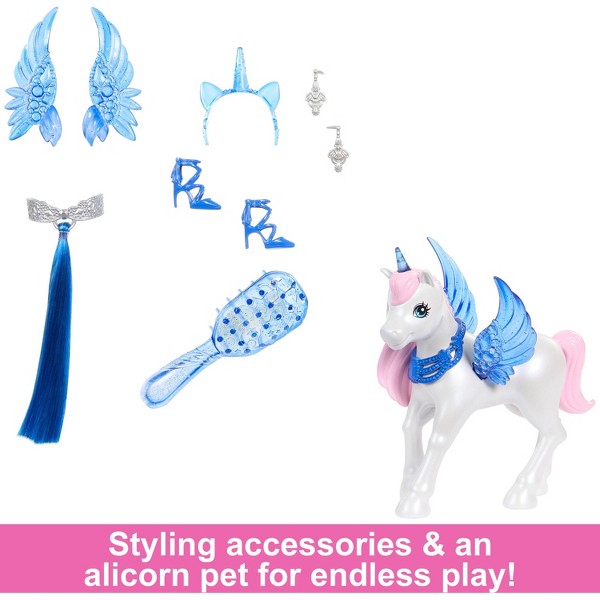 Muñeca Unicornio de Barbie, Edición 65 Aniversario con Cabello Azul, Vestido Rosa y Alicornio Mascota (Exclusiva de Target) 5