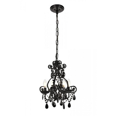 Elegant Lighting Kato Collection Pendant D12.6 H16.3 Lt:4 Polished Black Finish