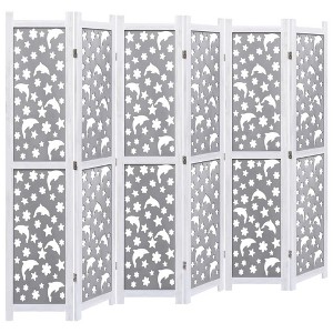 vidaXL Stylish Solid Wood Room Divider - 6-Panel Freestanding Partition, 82.7"x65" - Gray and White Hollow Design - 1 of 4