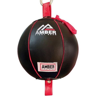 Amber Fight Gear Leather Double End Bag for Boxing, MMA & Muay Thai – Speed Dodge Ball with Bungee Cords.