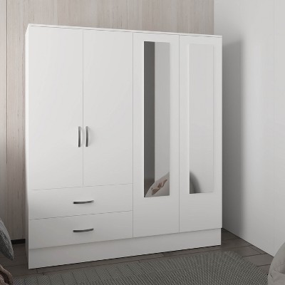 Bolton 160 Armoire, Six Shelves, Two Double Door Cabinets, Two Mirrors, Two Drawers, White