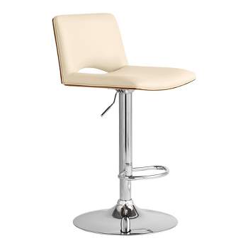 Thierry Adjustable Barstool with Faux Leather and Chrome Base Walnut/Cream - Armen Living