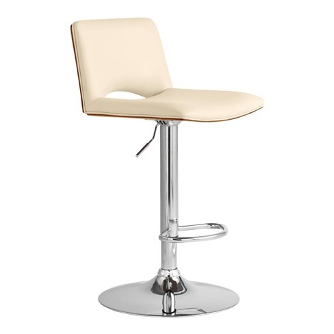 Thierry Adjustable Swivel Cream Faux Leather With Walnut Back And Chrome Bar Stool Armen Living, Bar Stools Cream Leather