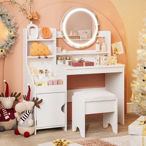 Princess Makeup Vanity Desk with Bookshelf, Kids Pretend Play Vanity Set - 1 of 4