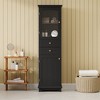 OUTSUPPLY Bathroom Storage Cabinet with Glass Doors, Free-Standing Cabinet with Drawers, Adjustable Shelves for Bathrooms, Living Rooms - 2 of 4