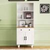 Munora Farmhouse Storage Cabinet - 5-Tier with 3 Open Shelves, Drawer & Adjustable Shelf - Solid Wood Gourd Legs for Living Room (White + Natural) - 2 of 4