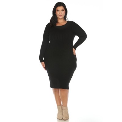 White Mark Plus Size Long Sleeve Rib Midi Sweater Dress