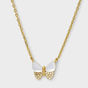 14K Gold Dipped Cubic Zirconia Mother of Pearl Butterfly Necklace - A New Day™ Gold - 1 of 4