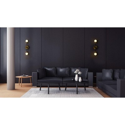 Neutra 25.5" Matte Black and Brass Wall Sconce with Opal Glass Shades