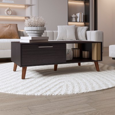 Vynxaria 47" Coffee Table - Stylish Storage with Pull-Down Cabinet & Open Shelf