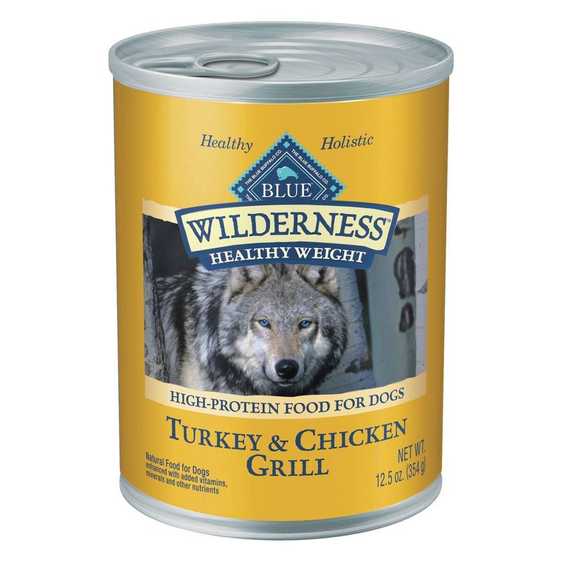 Blue Buffalo Wilderness High Protein Natural Adult Healthy Weight Wet Dog Food Turkey &#38; Chicken Grill - 12.5oz, 1 of 7