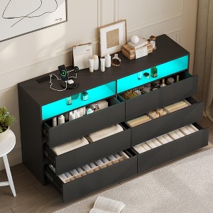 Vipbear 6 Drawer Dresser with Power Outlet,Dresser with LED Light,Modern Chest of Drawers for Closet,Double Wide Drawer Organizer Cabinet for Bedroom - 1 of 4