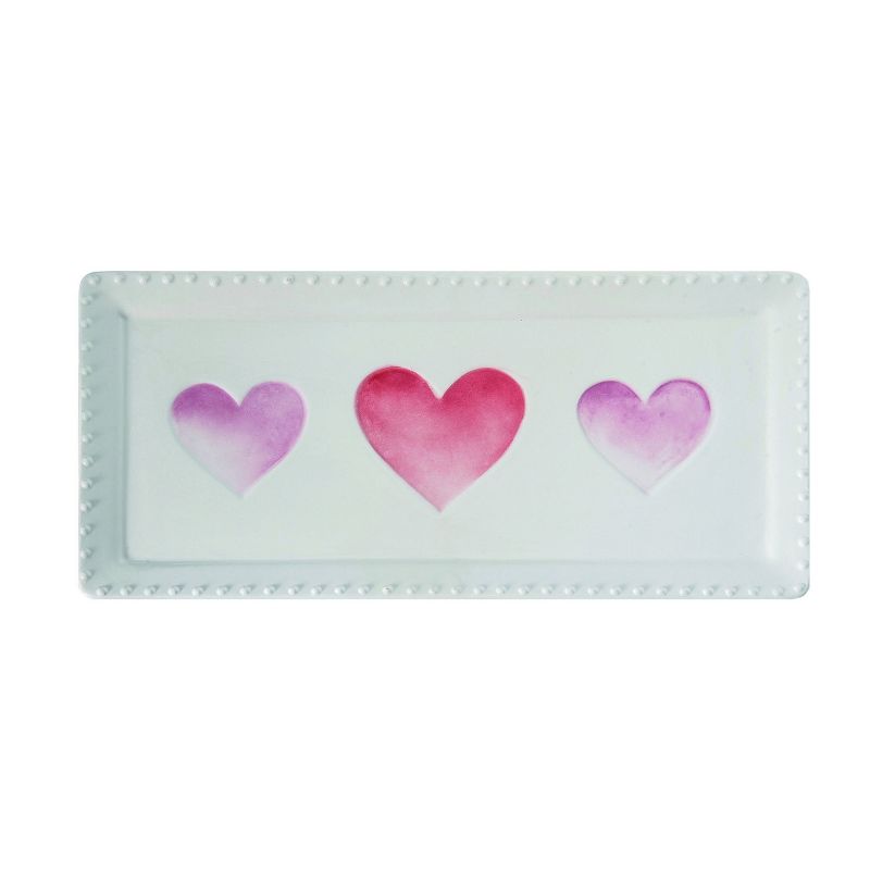 Transpac Dolomite 15.25 in. Valentines Watercolor Heart and Hobnail Platter, 1 of 3