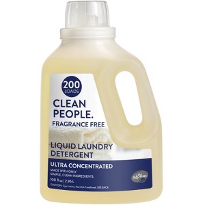 Clean People Liquid Laundry Detergent - Recyclable Packaging, Stain Fighting - Ultra Concentrated, Fragrance Free - Laundry Soap 200 Loads - 1 of 4