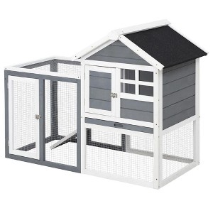Resenkos Rabbit Hutch, Duck Cage Hutch,Rabbit Coop,48" Wooden Rabbit Hutch Bunny Cage with Waterproof Asphalt Roof,Removable Tray and Ramp, Light Blue - 1 of 4