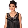 YafeMarte Women’s Silky Satin Feeling Sleeveless Nightgown with Floral Lace and Embroidered Design - 3 of 4