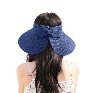 Anna-Kaci Women's Wide Brim Visor Hat with Bow Detail Adjustable Velcro Closure for Beach or Outdoor Protection - 1 of 4